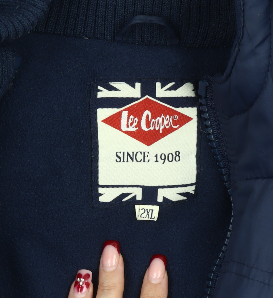 Lee Cooper Men’s Blue 2XL Puffer Jacket Hooded Quilted Mid-Length