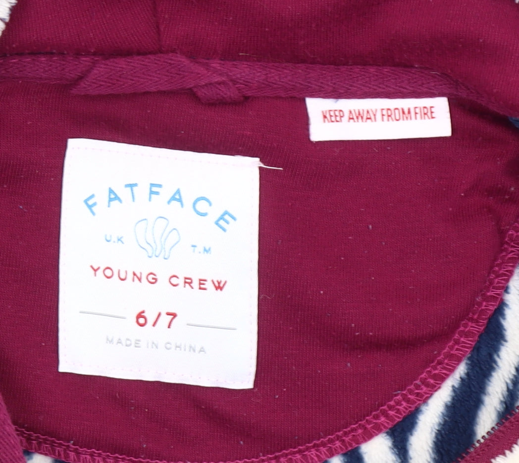 Fat Face Girls Zebra Fleece Hooded One Piece Pyjamas 6-7 Years