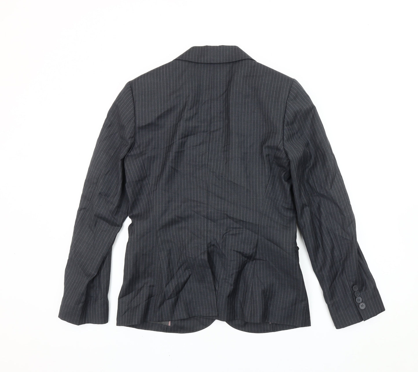 Jigsaw Womens Black Pinstripe Wool Single-Breasted Suit Jacket Size 10