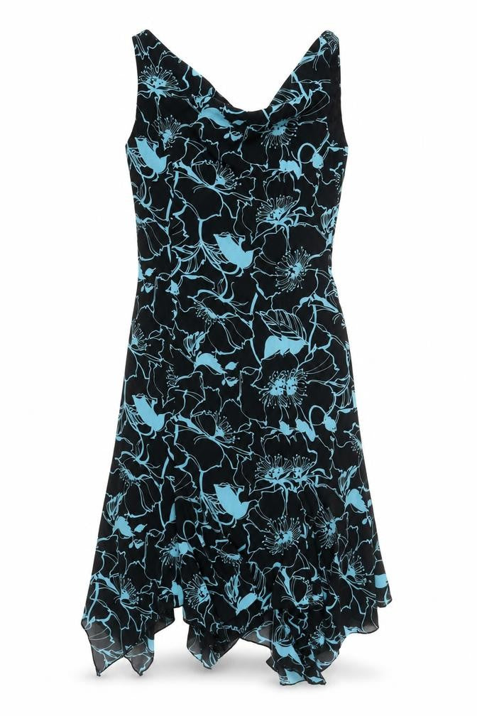 VIA.WAVE Women’s Black Blue Floral Asymmetric Cocktail Dress Size 10