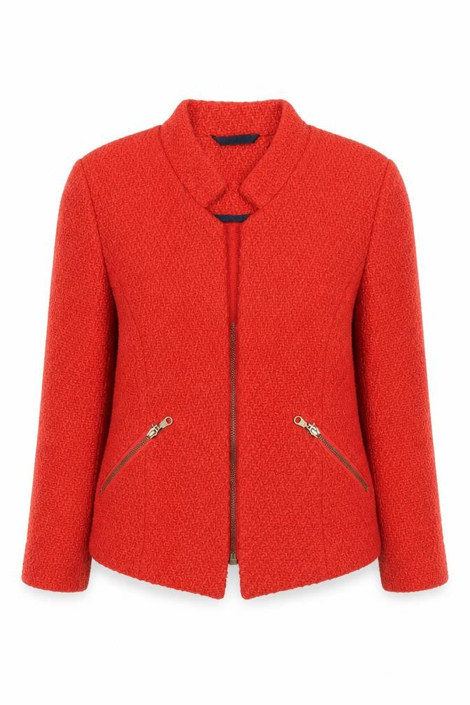 New Look Women Red Tweed Zip Up Jacket Size 12 Long Sleeve