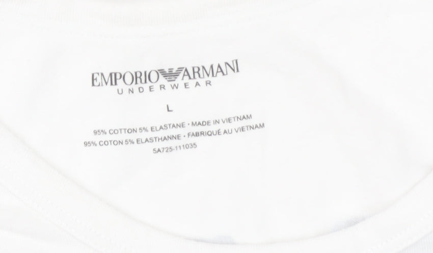 Emporio Armani Men’s White Slim Fit Crew Neck Logo T-Shirt L