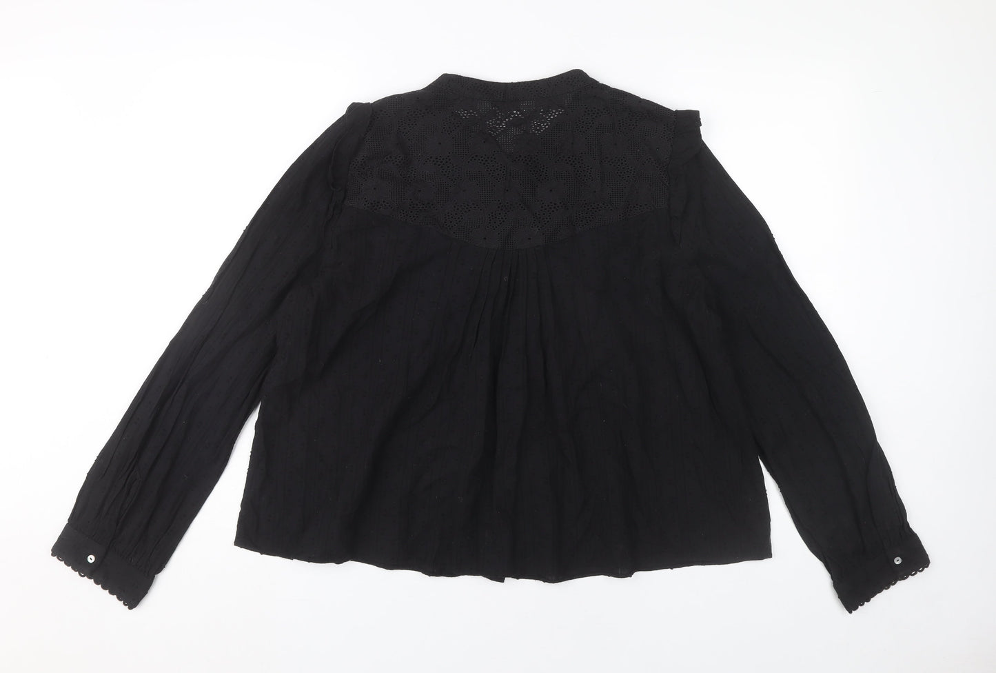 Zara Women Black Cotton Long Sleeve Button Blouse Size 14
