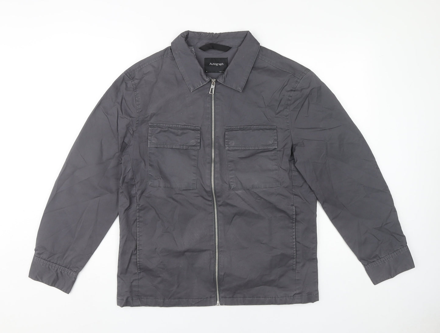 Marks and Spencer Men’s Grey Cotton Zip Jacket Size M 38-40 in Regular Fit