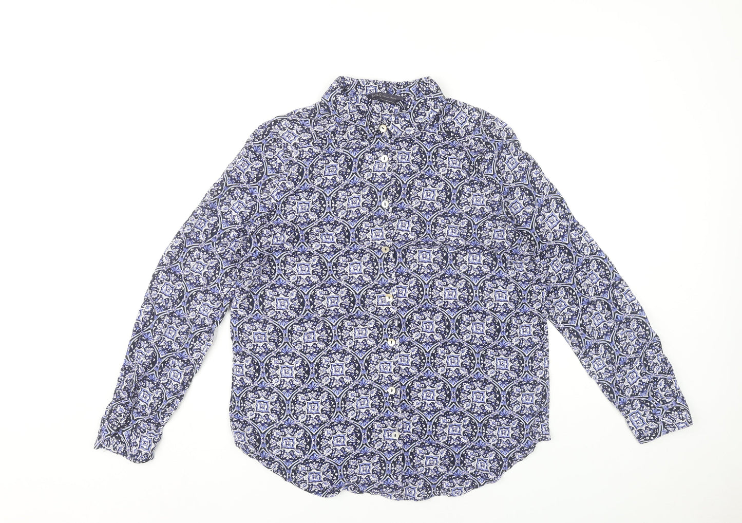 Marks and Spencer Womens Blue Geometric Button-Up Shirt Size 10