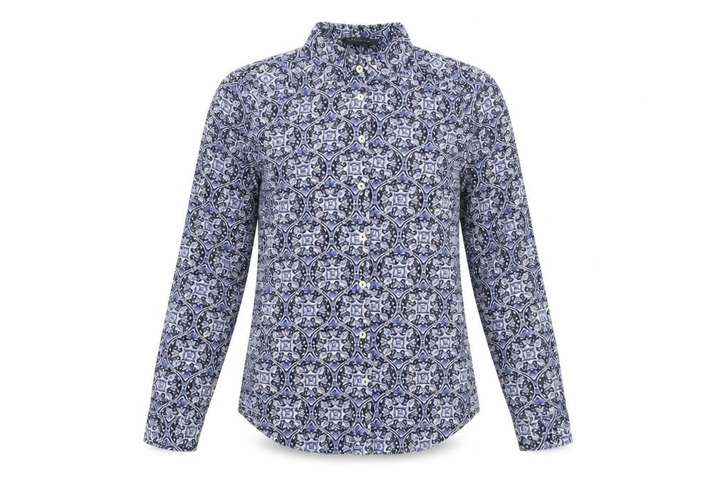 Marks and Spencer Womens Blue Geometric Button-Up Shirt Size 10