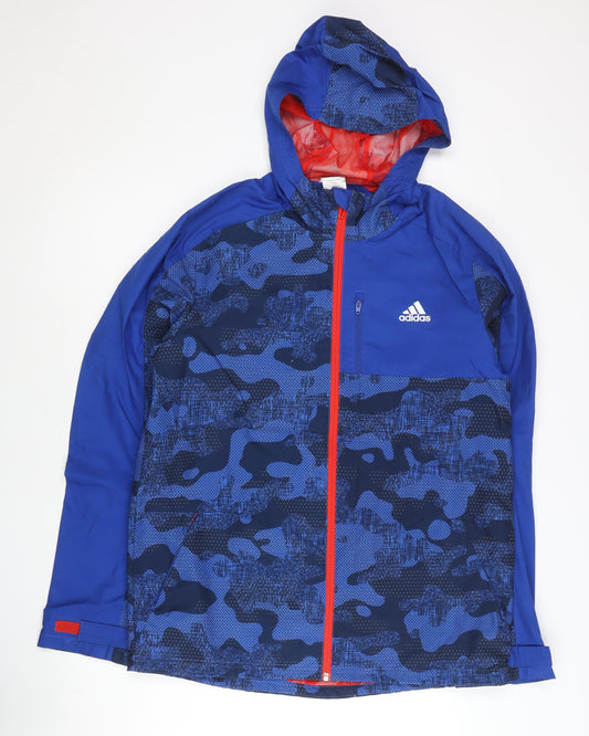 Adidas Men’s Blue Camouflage Windbreaker Jacket Size M Hooded