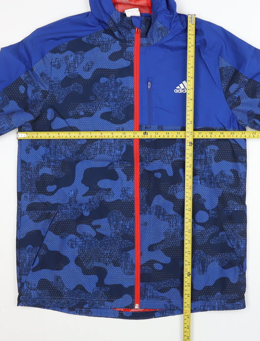 Adidas Men’s Blue Camouflage Windbreaker Jacket Size M Hooded