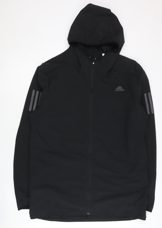 Adidas Mens Black L Track Jacket Hooded Softshell Running Coat