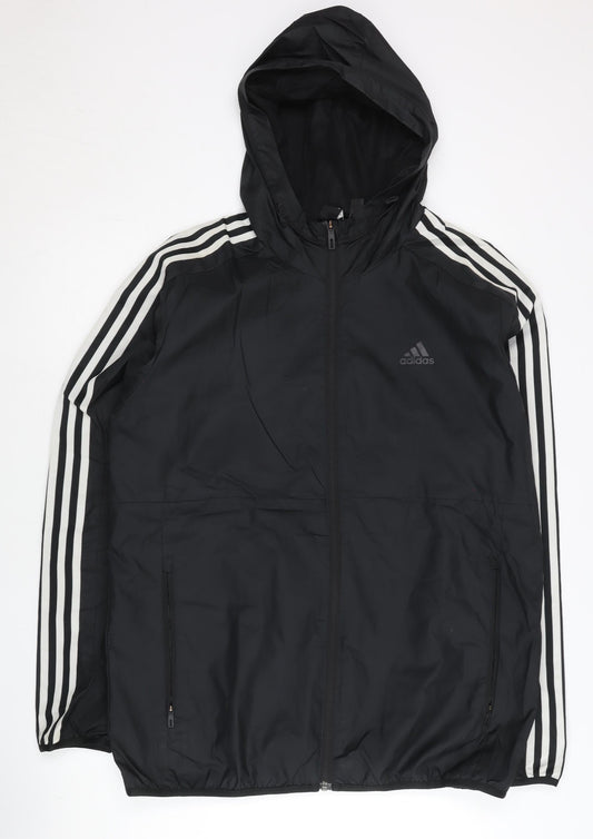 Adidas Men’s Black L Windbreaker Jacket Hooded Lightweight Sports