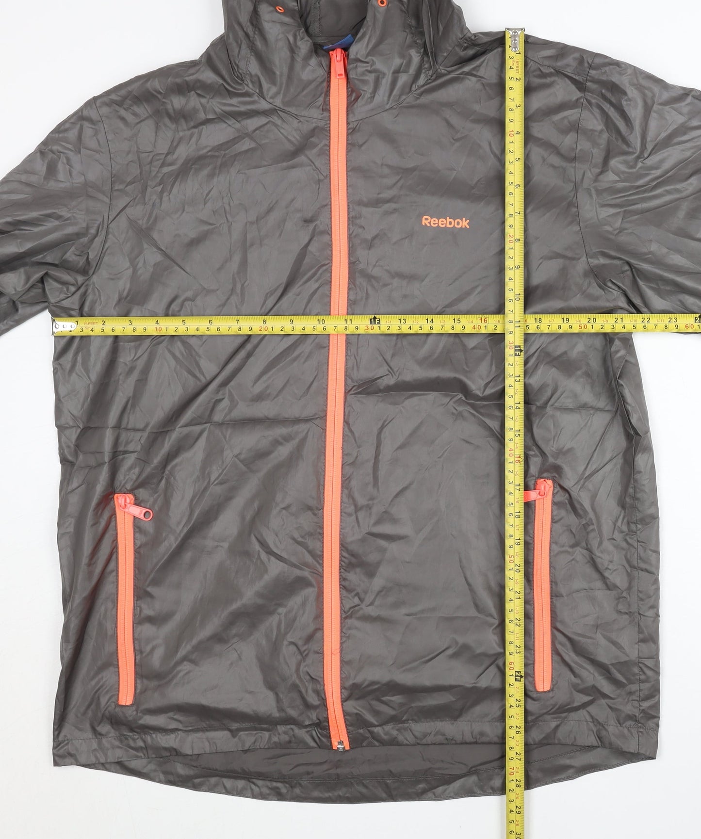 Reebok Men’s Grey L Lightweight Windbreaker Jacket Hooded