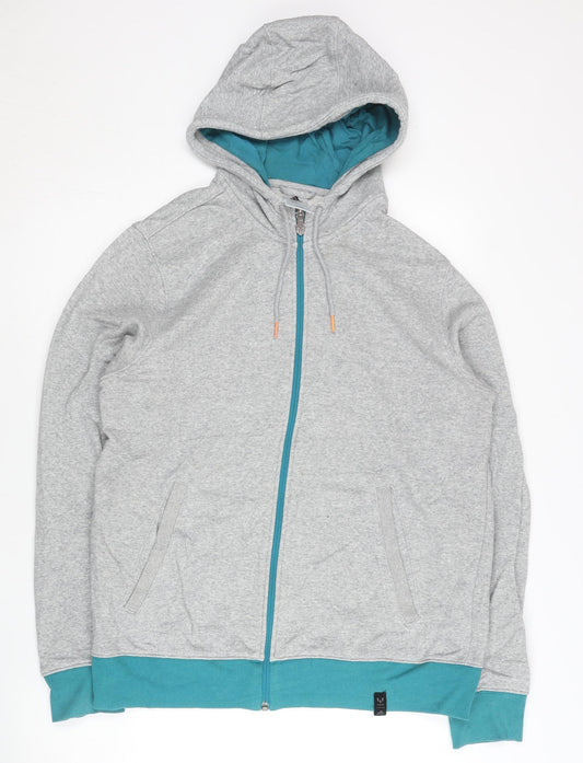 Adidas Men’s Grey Full Zip Hoodie L Regular Cotton Blend