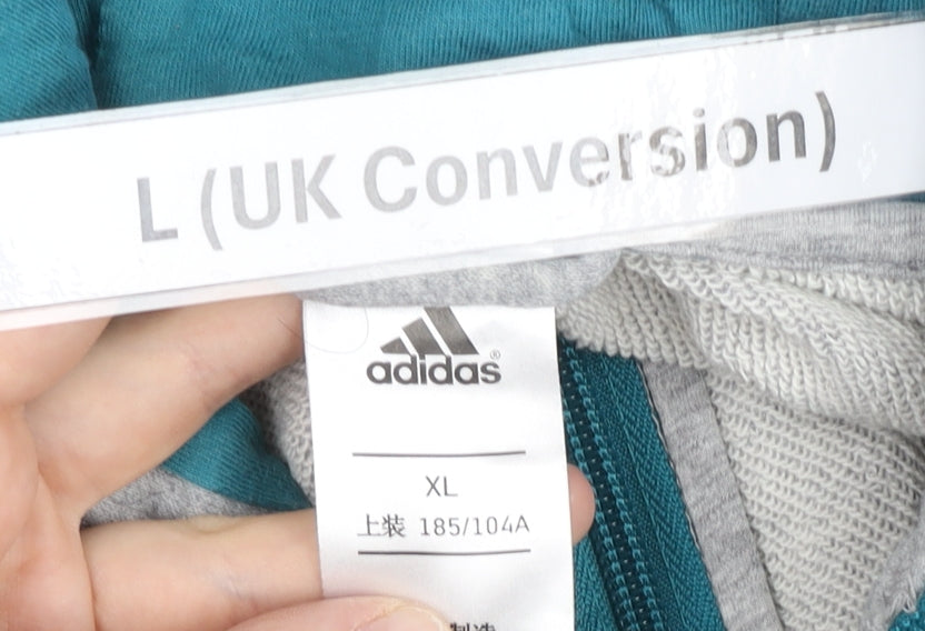Adidas Men’s Grey Full Zip Hoodie L Regular Cotton Blend