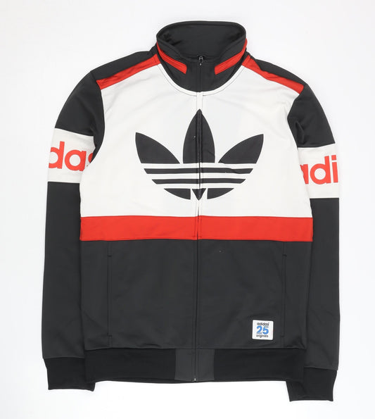 Adidas Men's Black Red White Track Jacket S Logo Full Zip Activewear