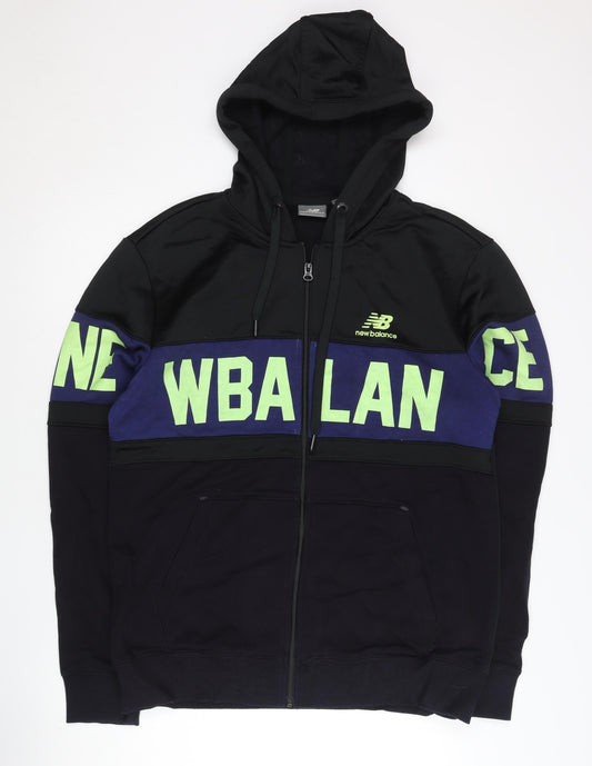 New Balance Mens 2XL Black Blue Graphic Full Zip Hoodie Sweatshirt