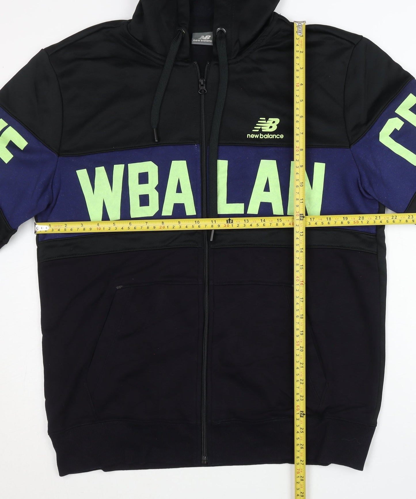 New Balance Mens 2XL Black Blue Graphic Full Zip Hoodie Sweatshirt