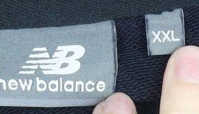 New Balance Mens 2XL Black Blue Graphic Full Zip Hoodie Sweatshirt