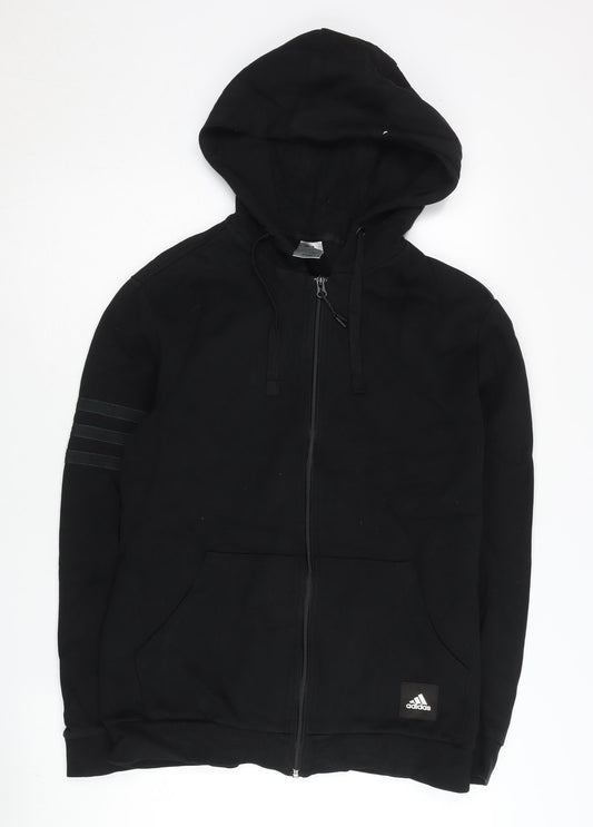 Adidas Mens Black Full Zip Hoodie Size L Logo Hooded Sweatshirt