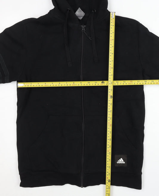Adidas Mens Black Full Zip Hoodie Size L Logo Hooded Sweatshirt