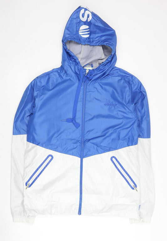 Adidas Neo Men's Blue White Windbreaker Jacket L Polyester Hooded