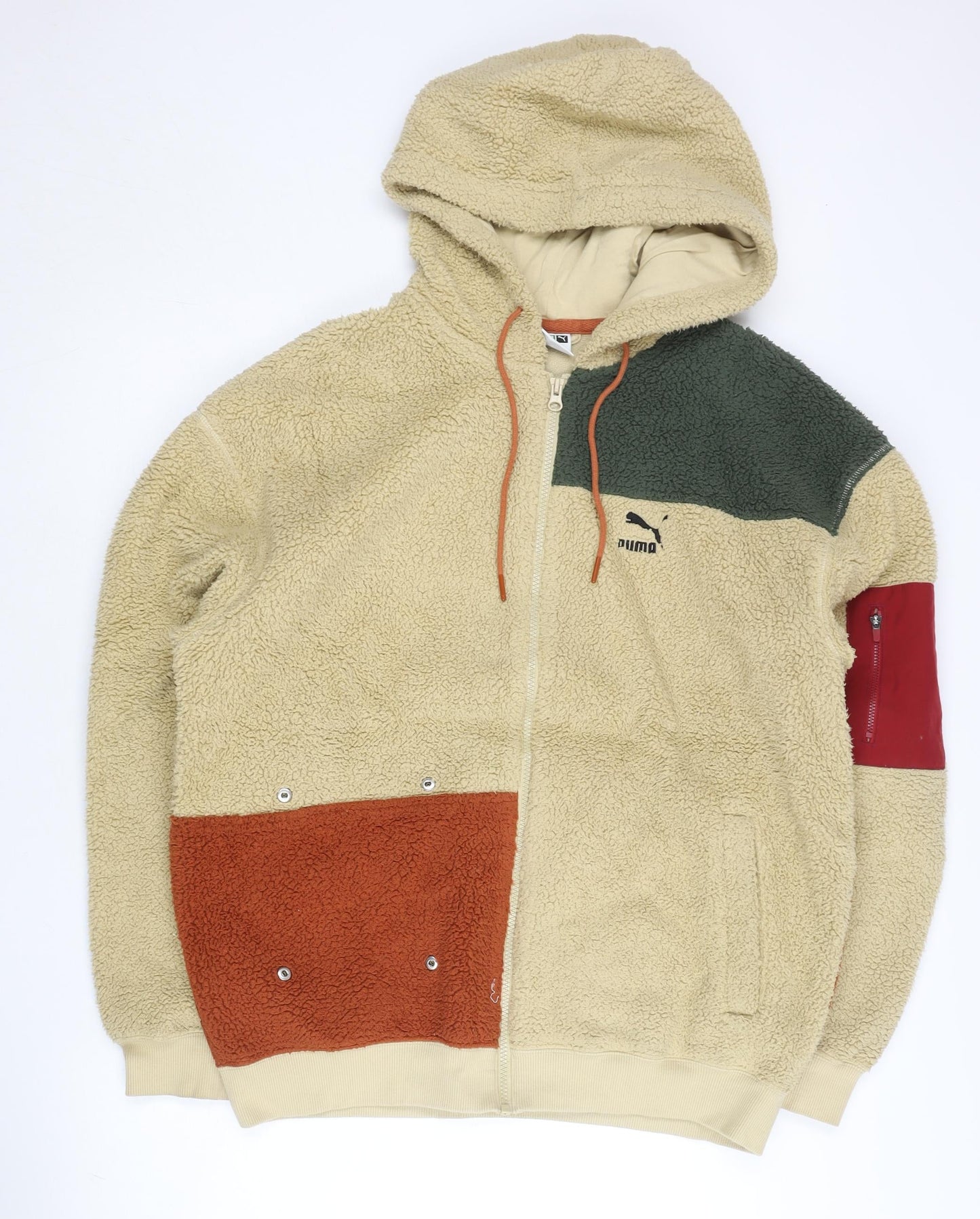 Puma Men’s Beige Colour Block Fleece Hooded Full Zip Jacket L