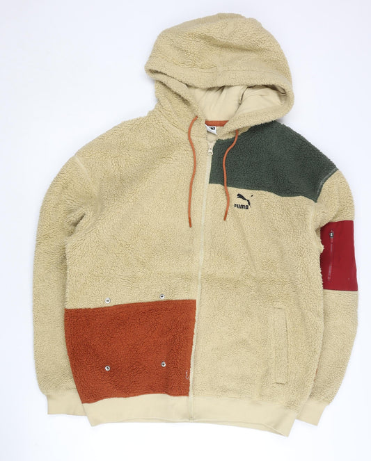 Puma Men’s Beige Colour Block Fleece Hooded Full Zip Jacket L