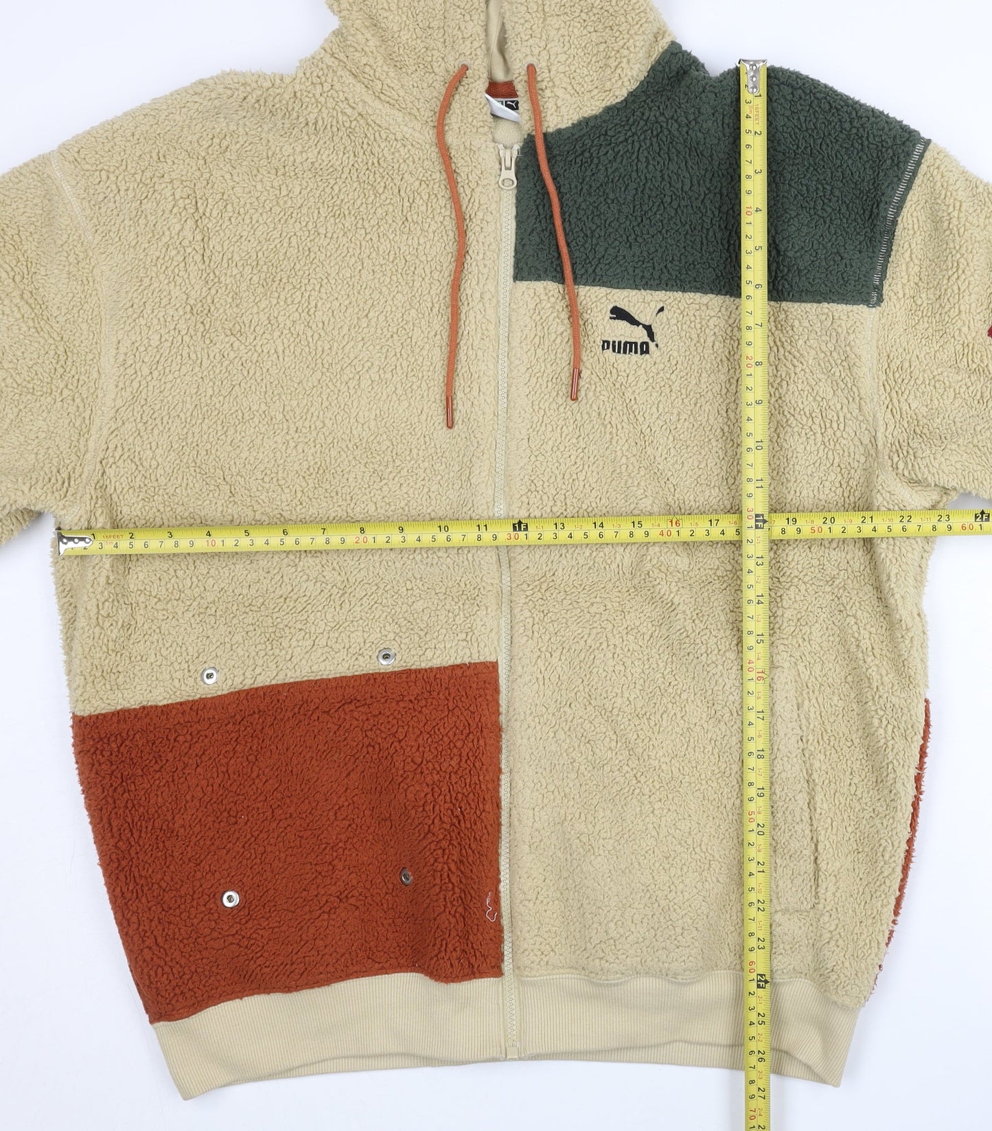Puma Men’s Beige Colour Block Fleece Hooded Full Zip Jacket L