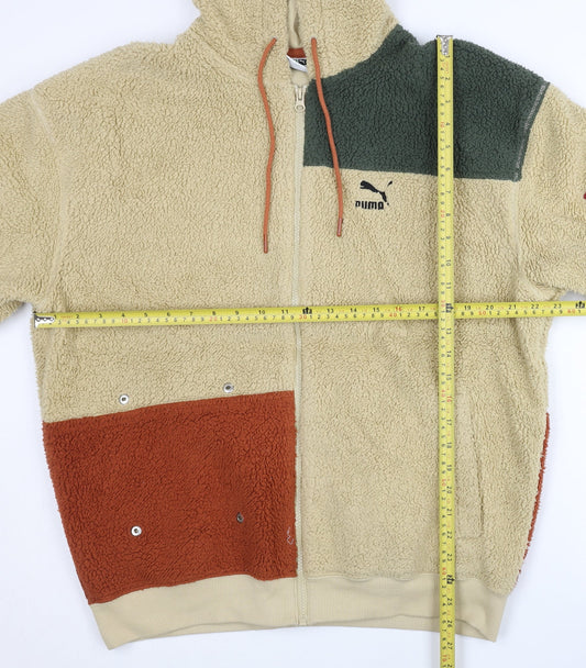 Puma Men’s Beige Colour Block Fleece Hooded Full Zip Jacket L