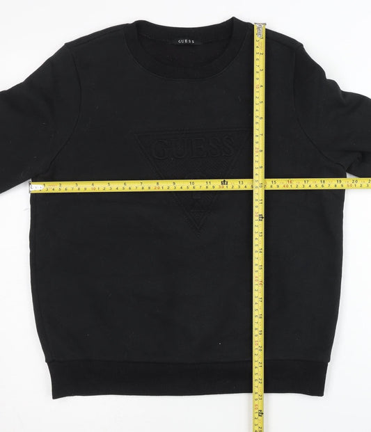 Guess Womens Black XS Pullover Sweatshirt Logo Crew Neck