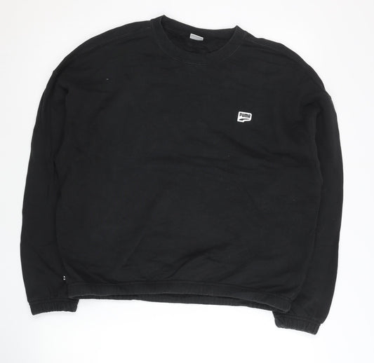 Puma Womens Black Cotton Sweatshirt M Pullover Crew Neck Logo