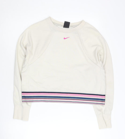 Nike Pro Women’s Beige Sweatshirt Medium Striped Hem Dri-FIT