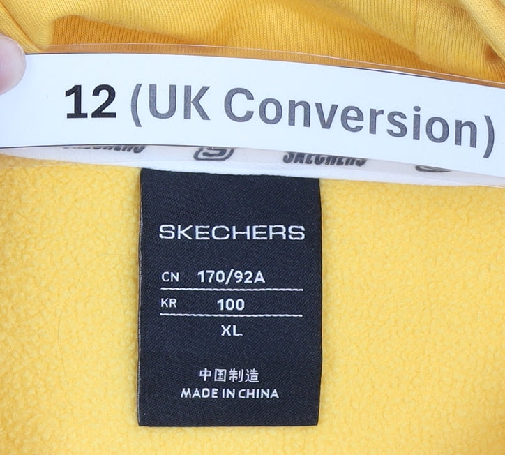 Skechers Womens Yellow Hoodie Size 12 Pullover Fleece Logo