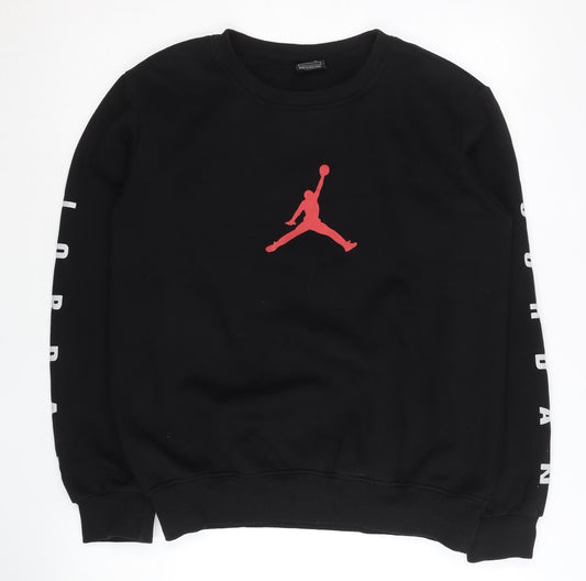 Jordan Womens Black Crew Neck Sweatshirt L Logo Print Pullover
