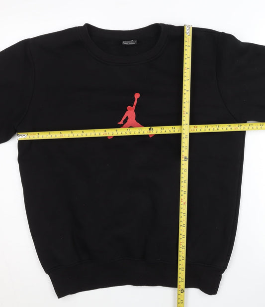 Jordan Womens Black Crew Neck Sweatshirt L Logo Print Pullover