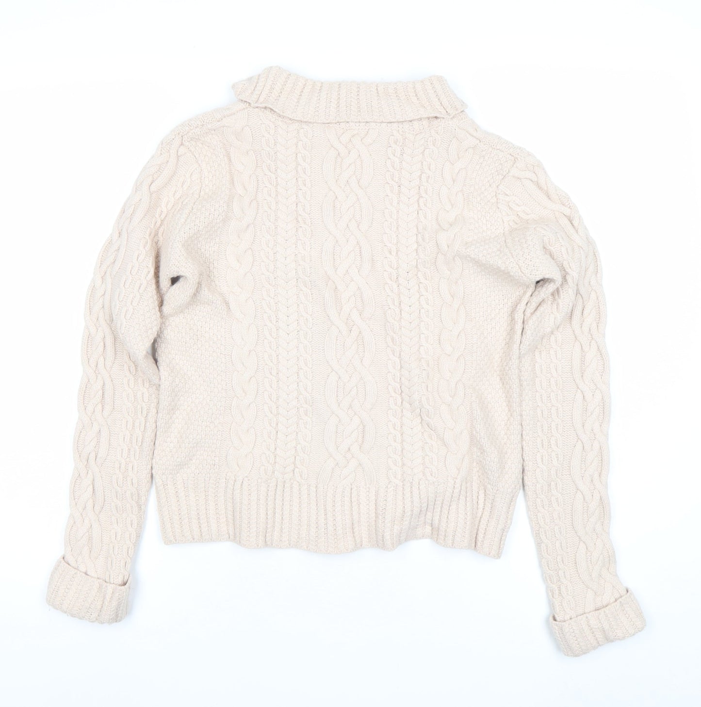 French Connection Womens Beige Wool Roll Neck Cable Knit Jumper S