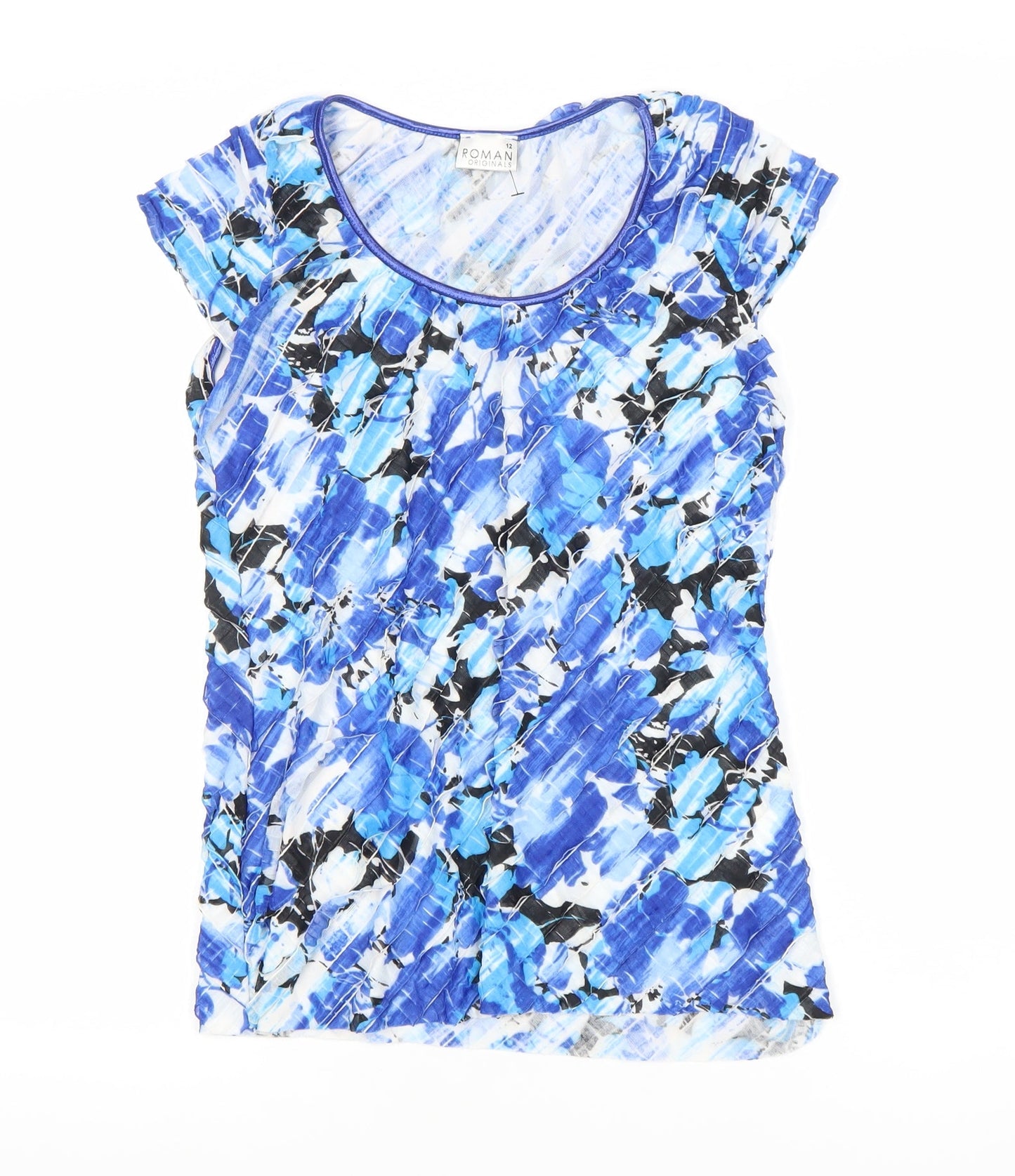 Roman Originals Womens Blue Floral Pleated T-Shirt Size 12