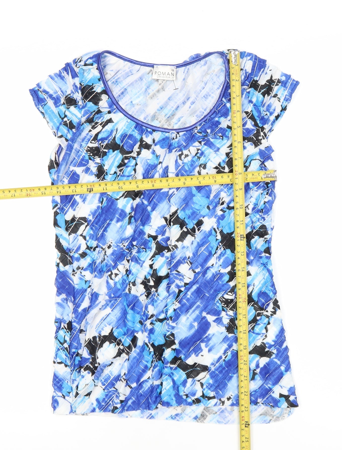 Roman Originals Womens Blue Floral Pleated T-Shirt Size 12