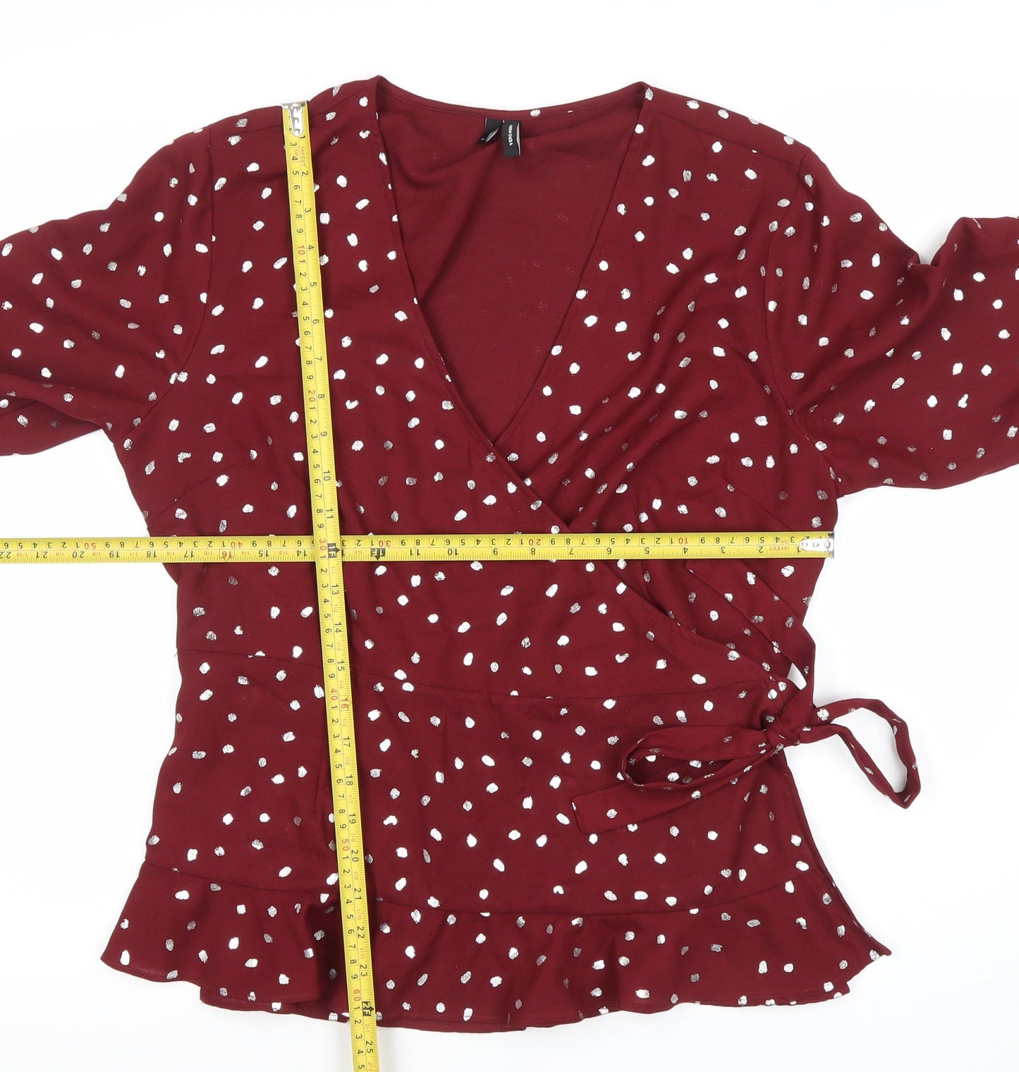 Vero Moda Women’s Red Polka Dot Wrap Blouse XL Long Sleeve