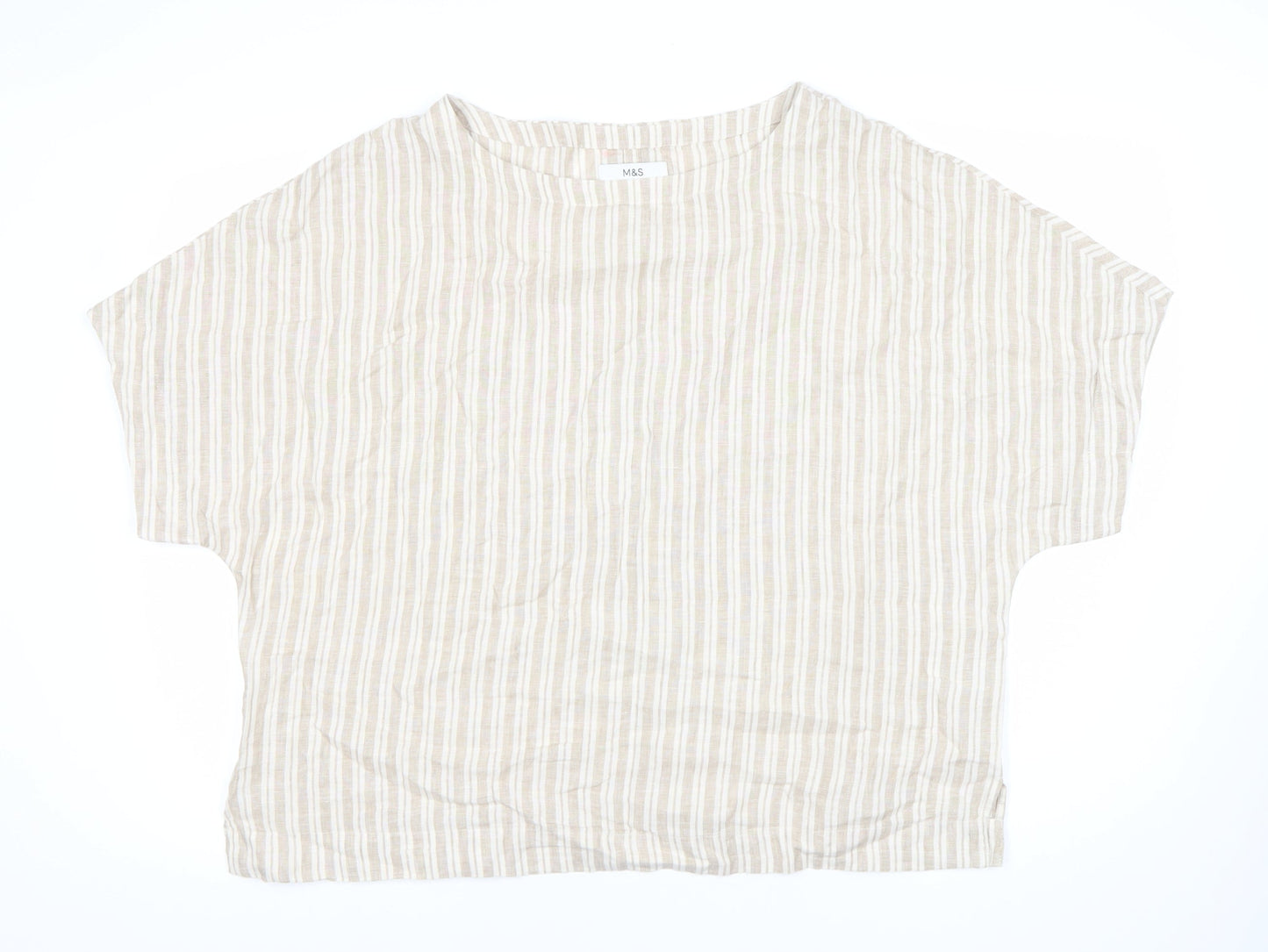Marks and Spencer Women’s Beige Striped Linen Tunic Blouse Size 18