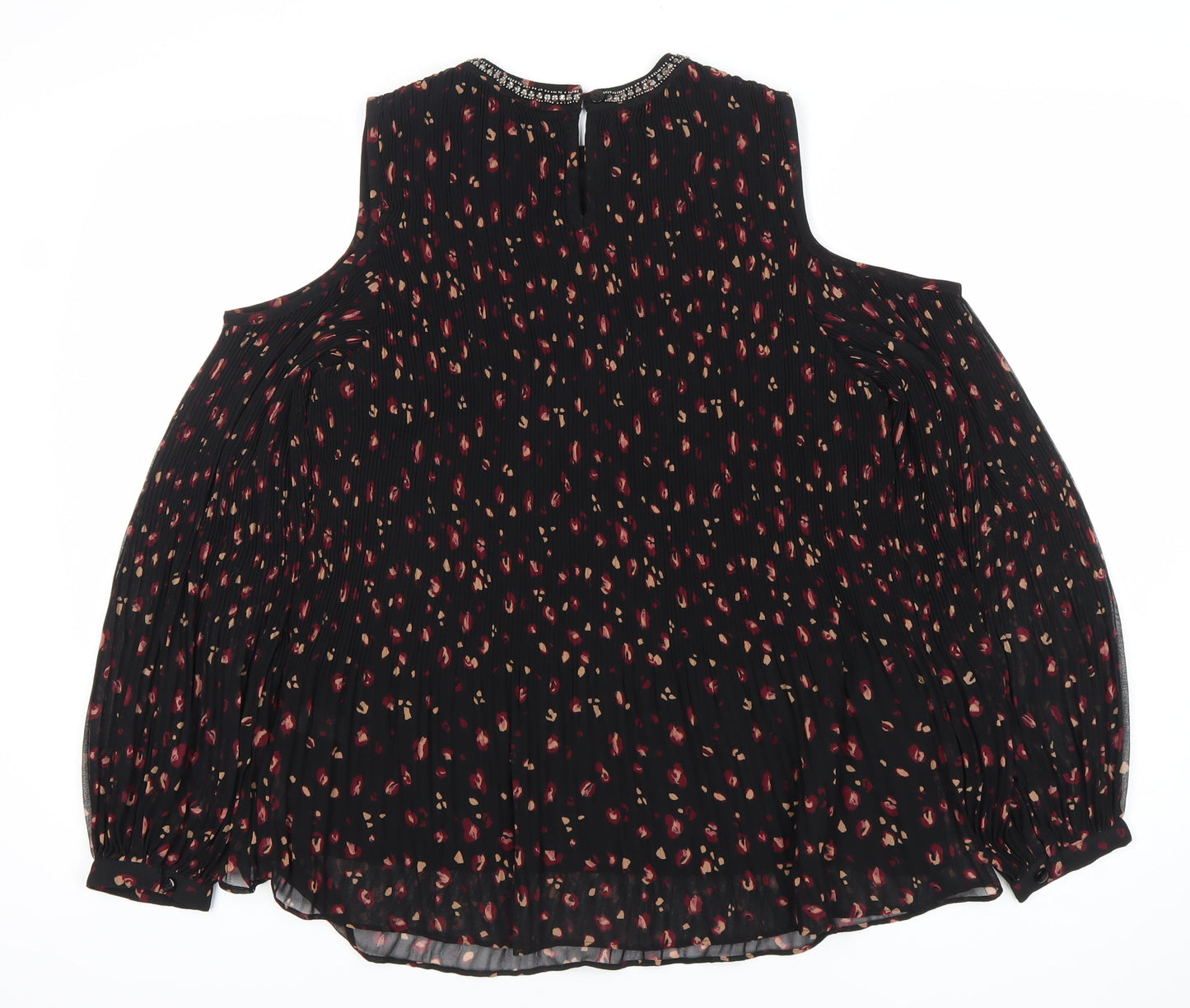 Next Women Black Animal Print Cold Shoulder Tunic Blouse Size 12
