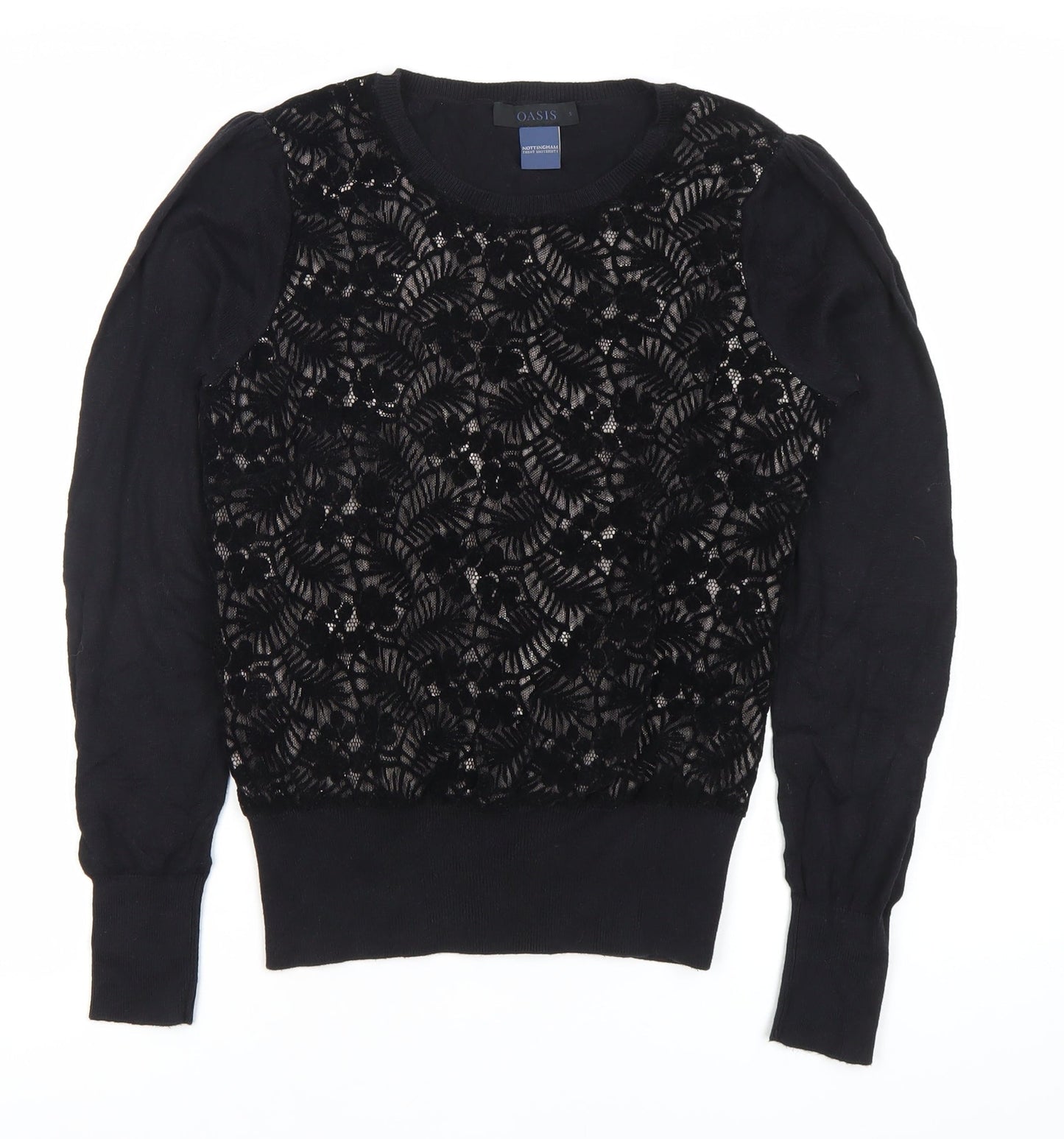 Oasis Womens Black Lace Knit Long Sleeve Blouse Size S