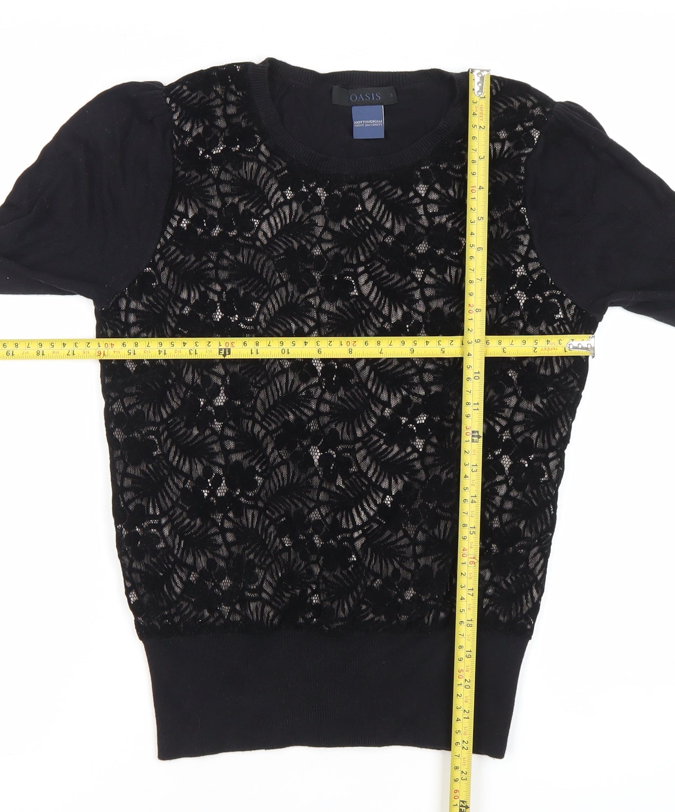 Oasis Womens Black Lace Knit Long Sleeve Blouse Size S