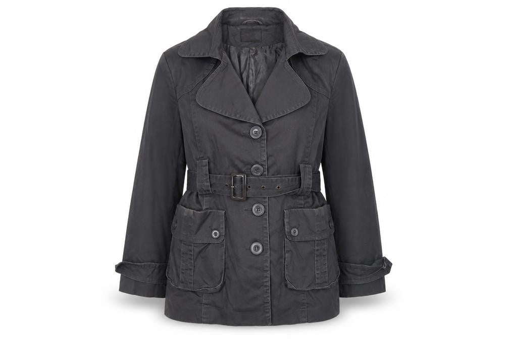 JO THIRTY Women's Black Trench Coat Size 22 Belted Mid-Length