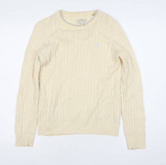 Jack Wills Womens Ivory Cable-Knit Cotton Jumper Size 12