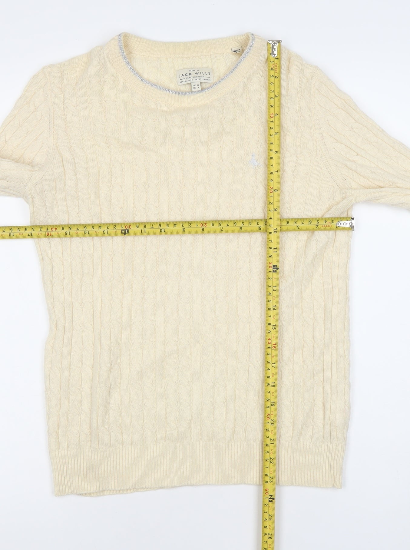 Jack Wills Womens Ivory Cable-Knit Cotton Jumper Size 12