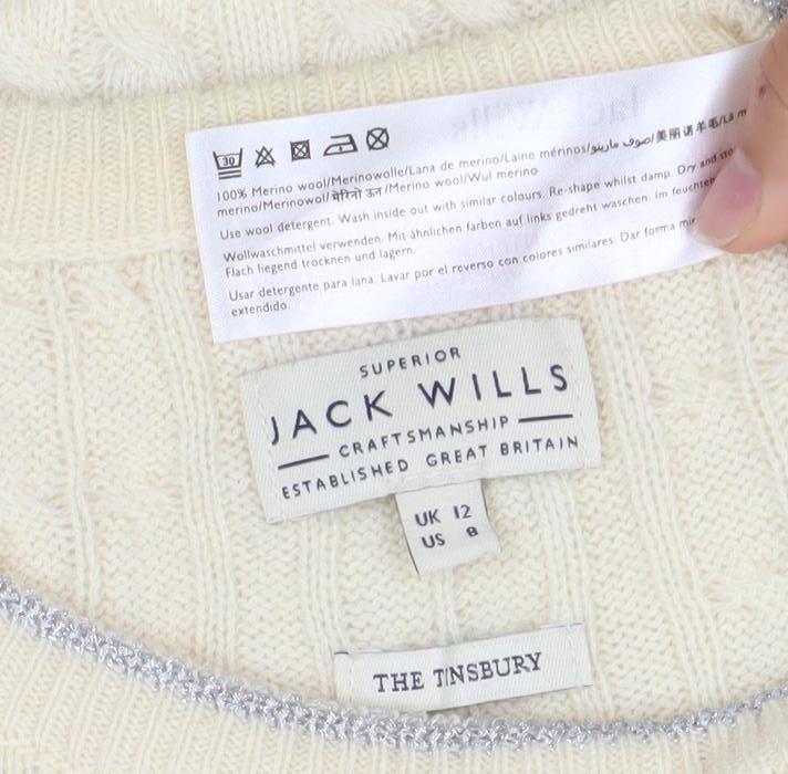 Jack Wills Womens Ivory Cable-Knit Cotton Jumper Size 12