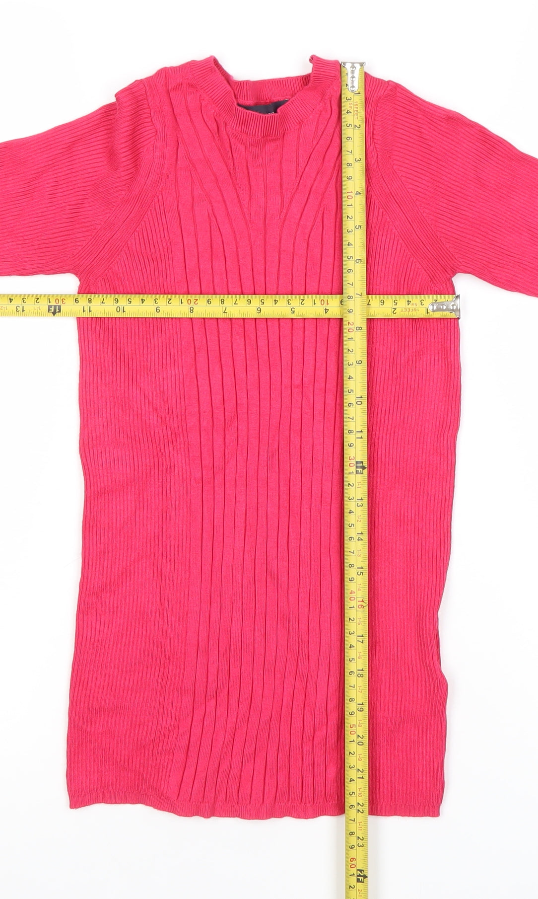 Marks and Spencer Womens Pink Tunic Top S 3/4 Sleeve Knit High Neck