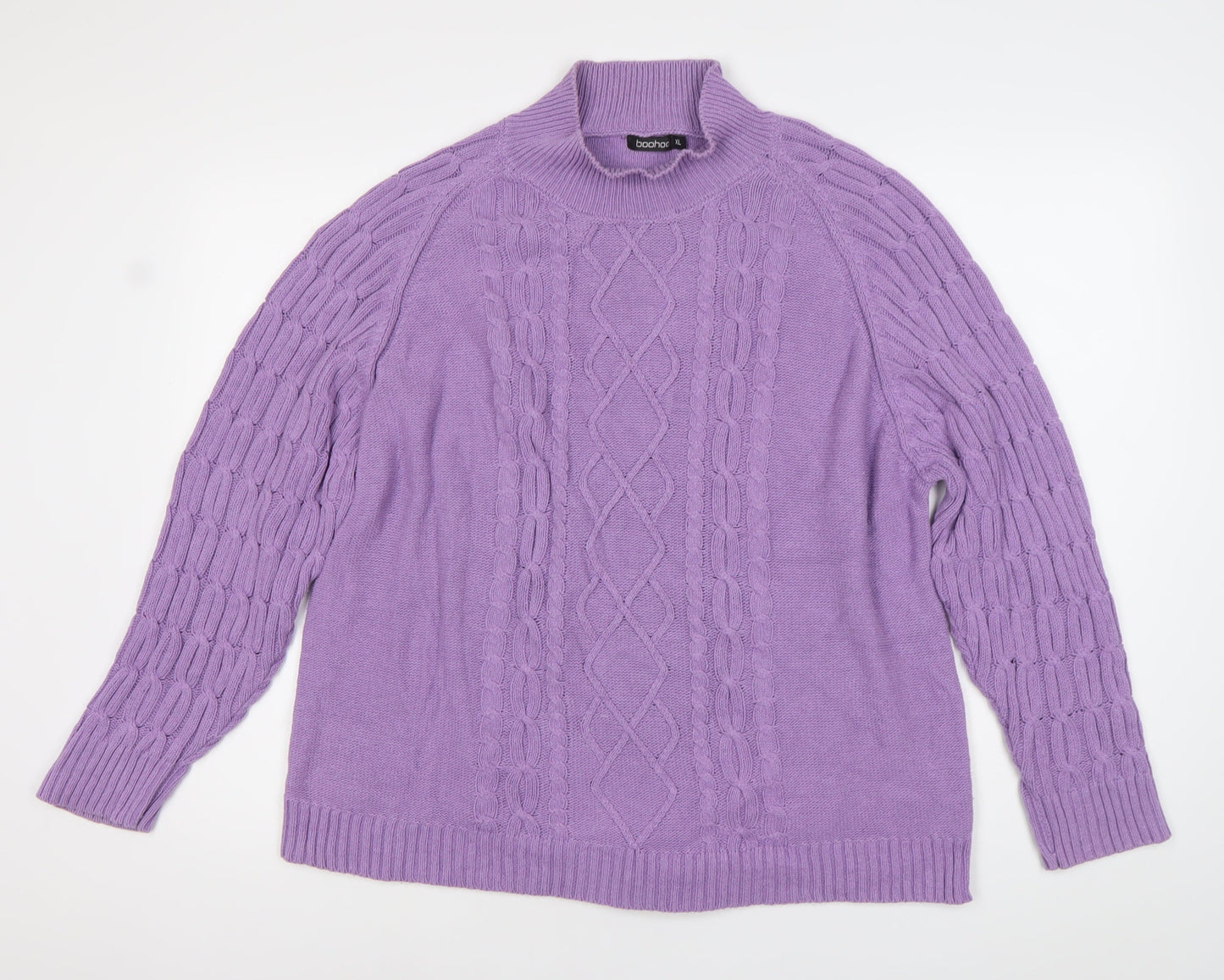 Boohoo Womens Purple XL Cable-Knit Mock Neck Jumper
