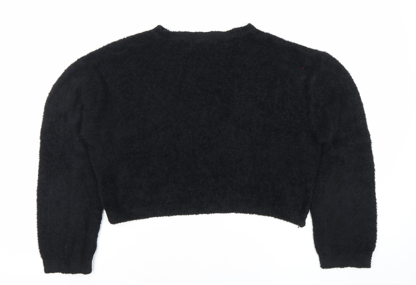 Pull&Bear Womens Black Crew Neck Long Sleeve Pullover Jumper Size 8