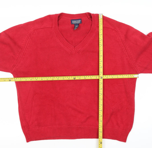 Lands' End Womens Red V-Neck Cotton Jumper L 14-16 Regular Fit